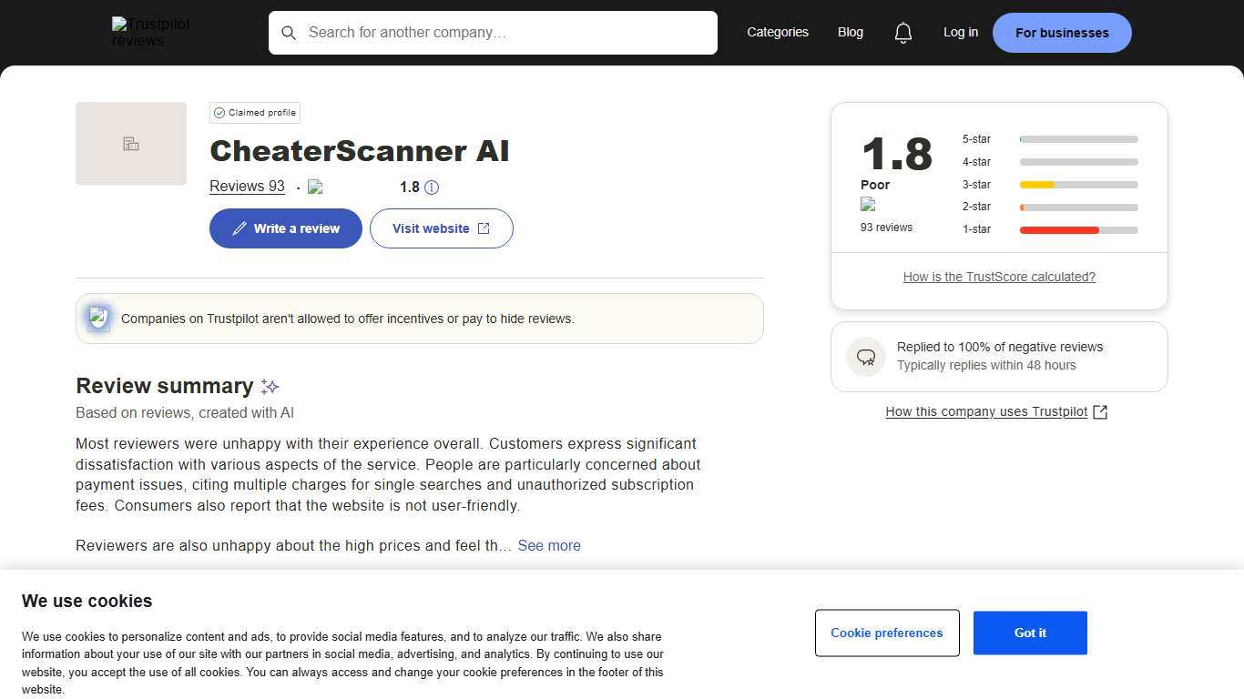 CheaterScanner AI Reviews Read Customer Service Reviews of cheaterscanner.com